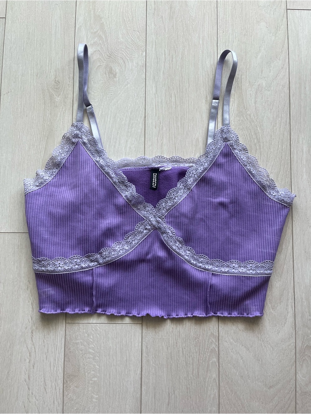 H&M Lavender Ribbed Lace Trim Crop Cami Top Size XL